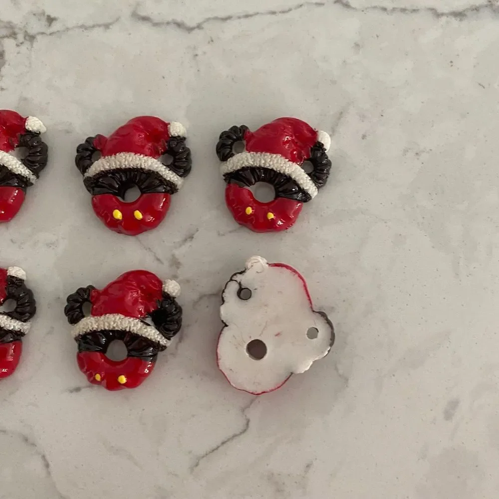 Mickey Mouse Christmas Resign Flat Back Red Set of 8 With Santa Hat